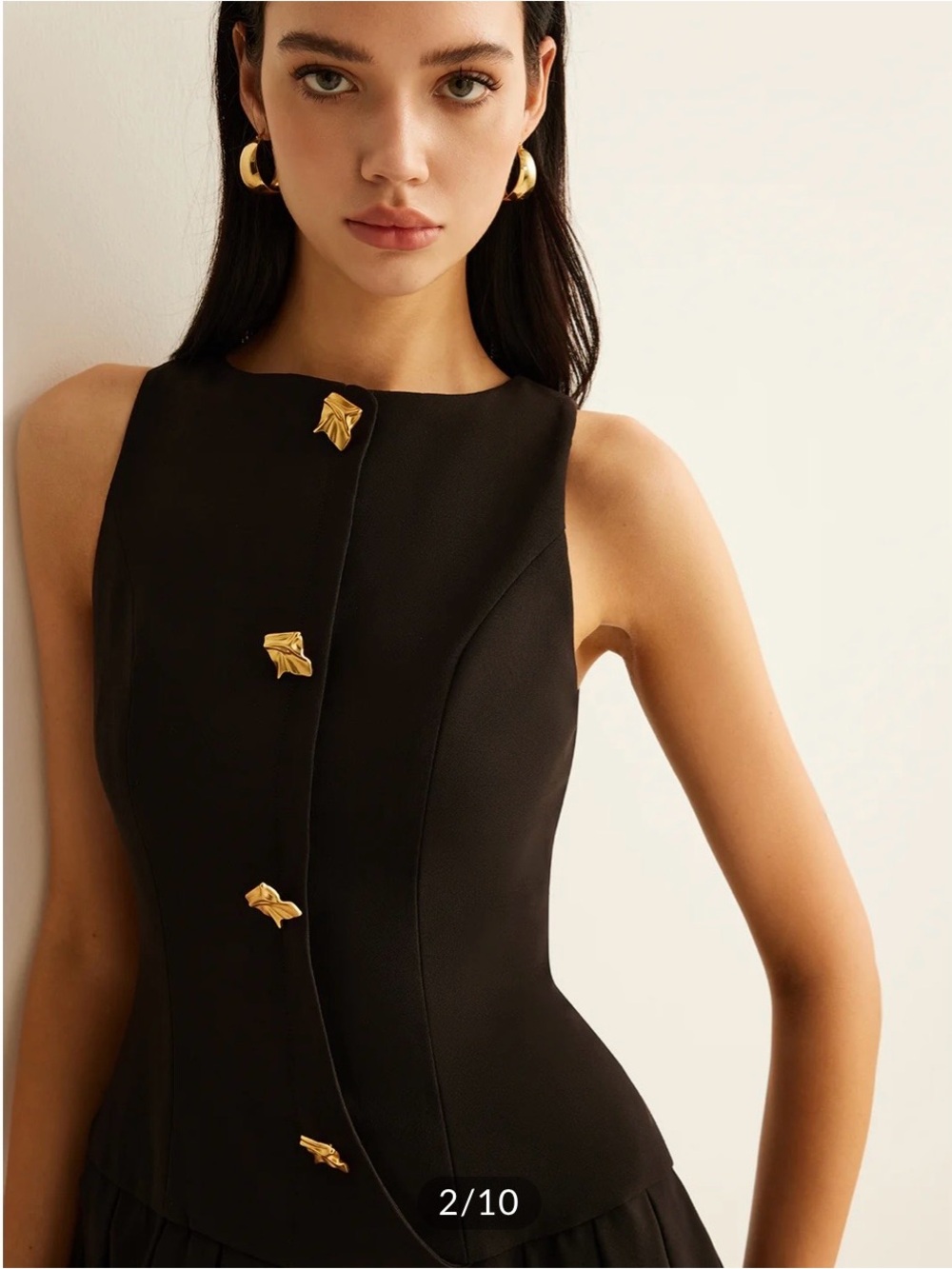 Commense Black Sleeveless Pleated Mini Dress with Gold Buttons Size S - Picture 3 of 5